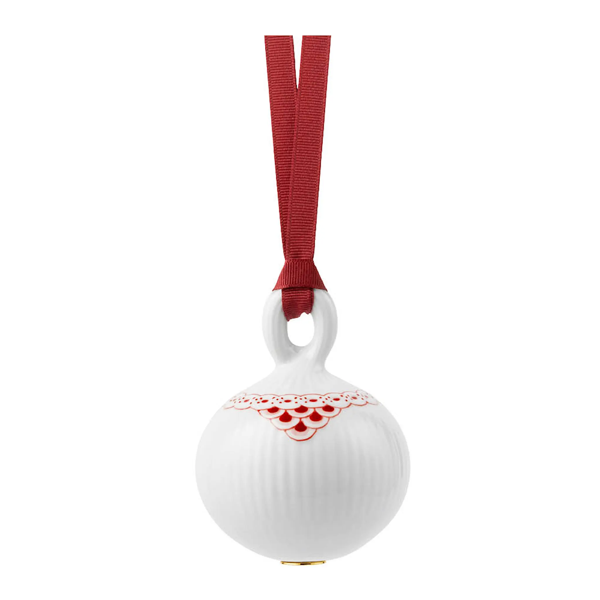 Royal Copenhagen Rød Riflet Blonde julekule 9,5 cm