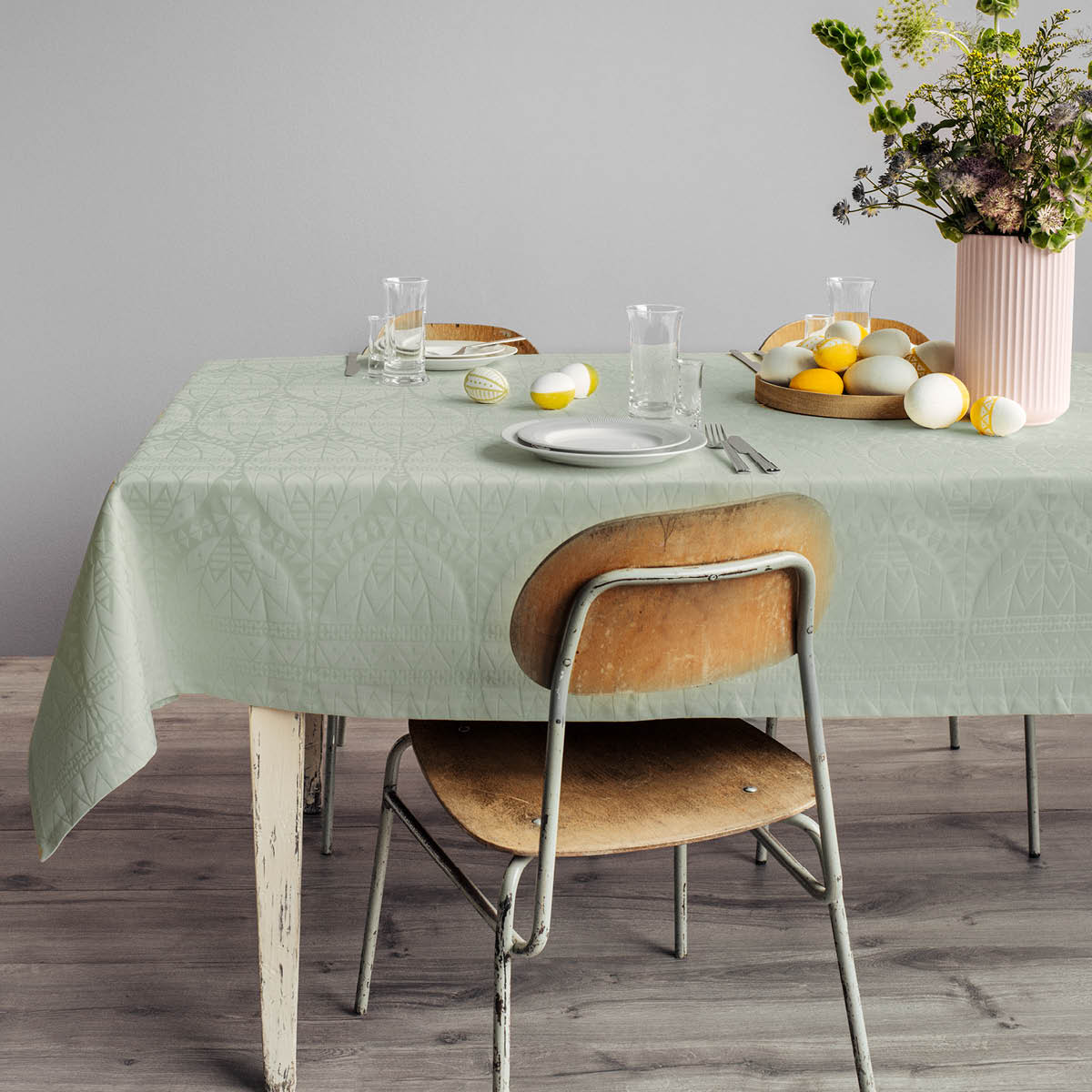 Juna Easter Damastiliina 150x370 cm Vaaleanvihreä