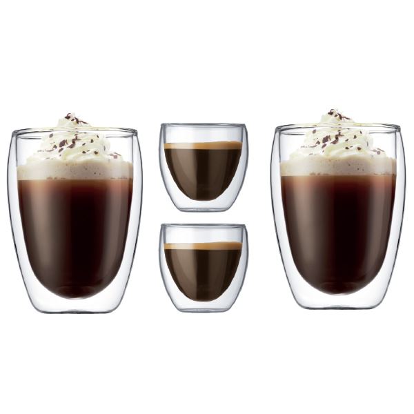 Bodum - Pavina Kahvilasi kaksiseinäinen 8 cl + 35 cl 4 kpl Kirkas