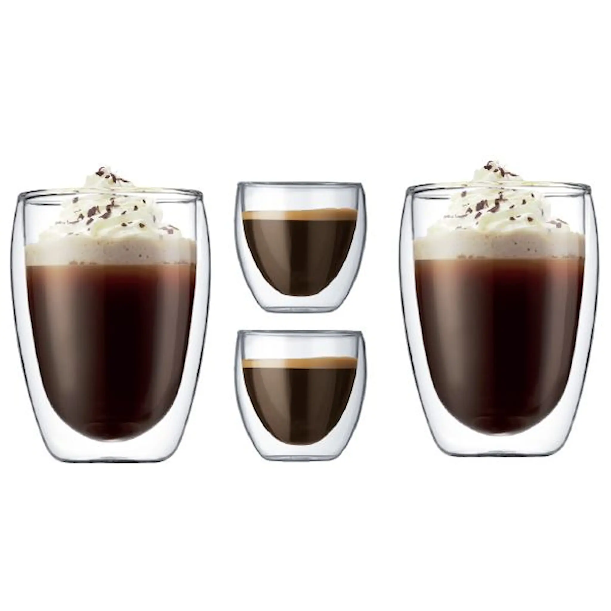 Bodum Pavina Kaffeglas dubbelväggad 8 cl + 35 cl 4-pack Klar