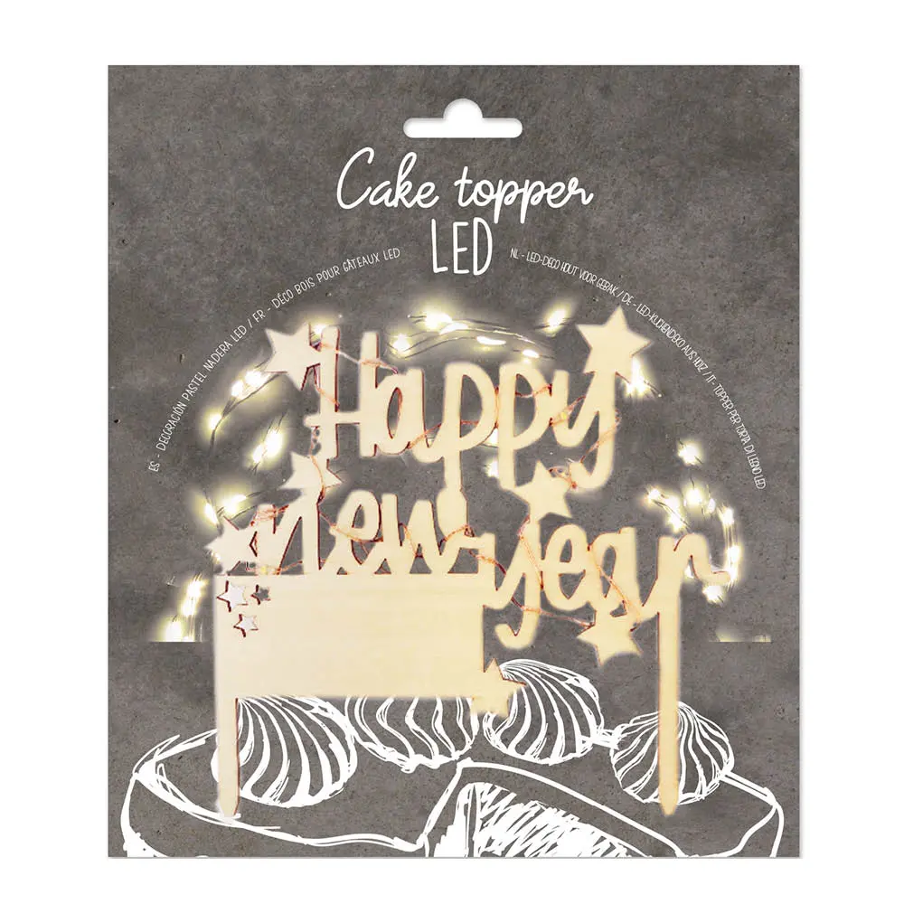 Cake Topper LED Kakkukoriste Happy New Year