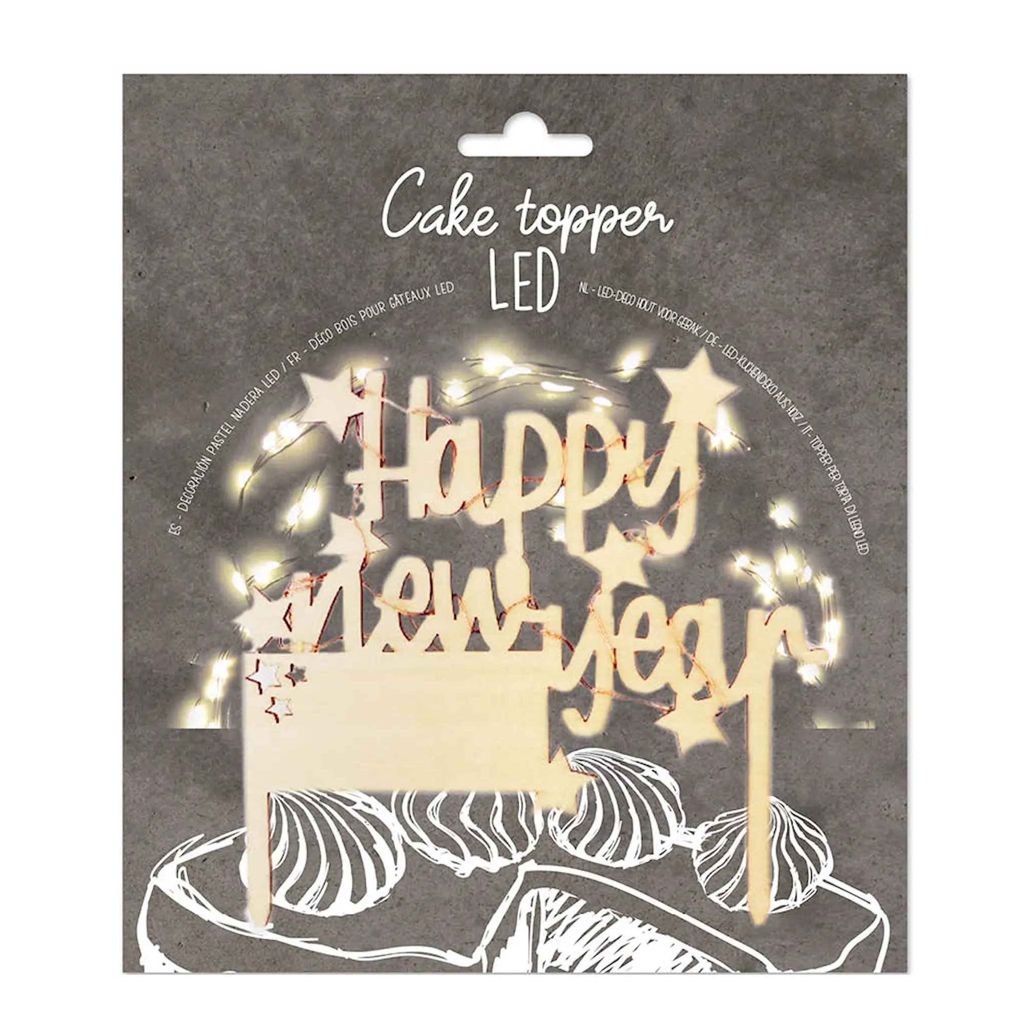 ScrapCooking Cake Topper LED tårtdekoration Happy New Year natur