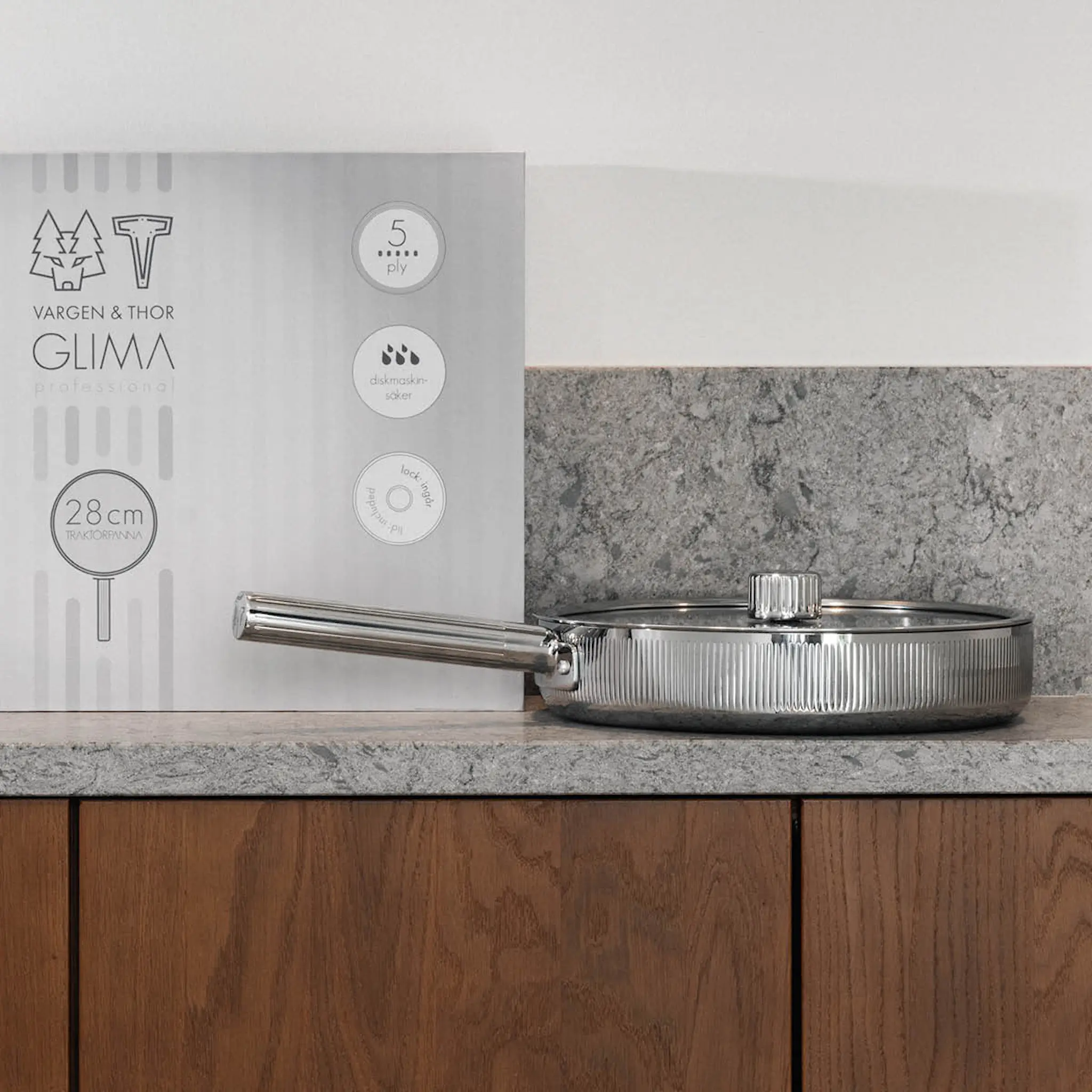 Vargen & Thor Glima traktörpanna 28 cm med lock blankt stål