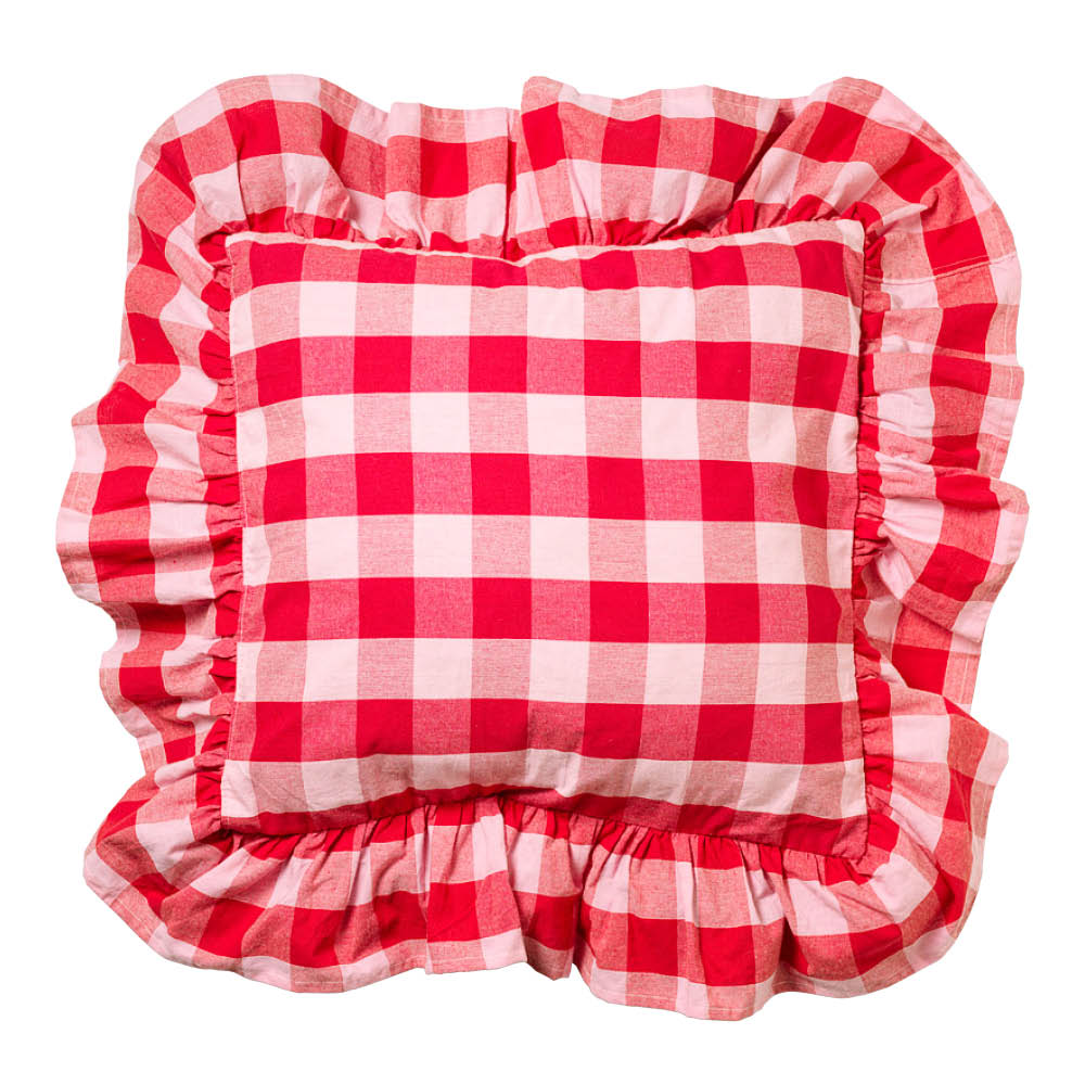 Midnatt Paola kuddfodral med volang 50x50 cm röd/rosa