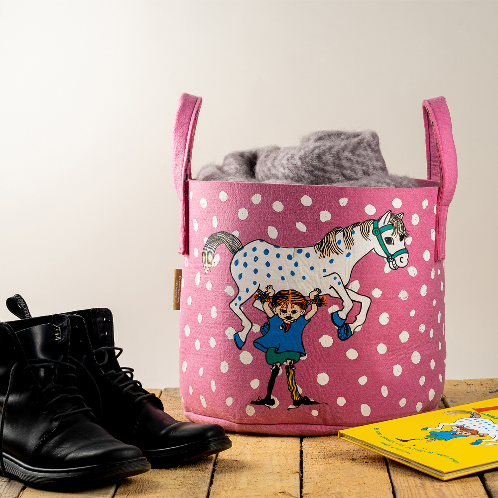 Muurla Pippi oppbevaringskurv 35x31 cm pippi & lille gubben