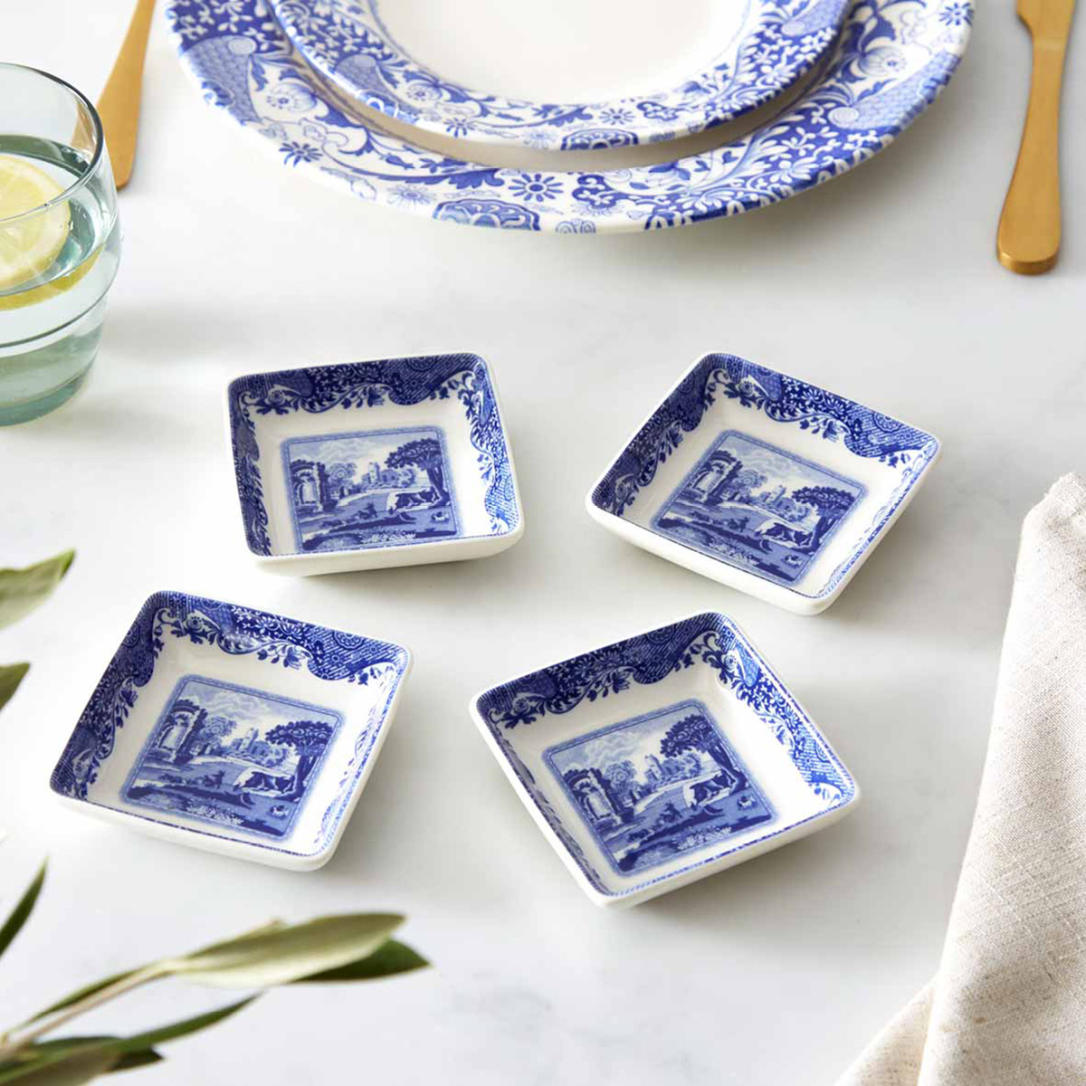 Spode Blue Italian tallerken firkantet 7,5 cm 4 stk blå/hvit