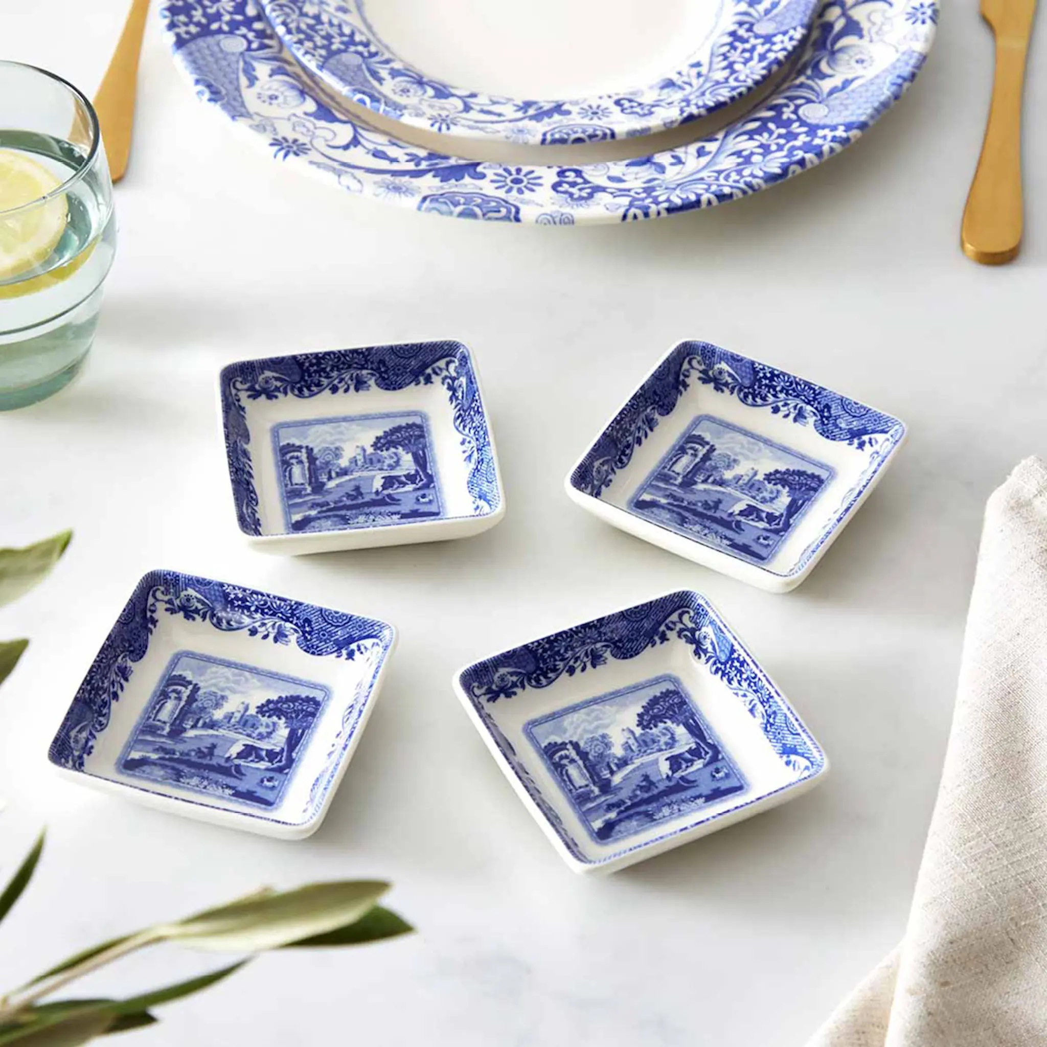 Spode Blue Italian assiett fyrkantig 7,5 cm 4-pack blå/vit