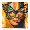 Glasunderlägg 9 cm golden butterfly