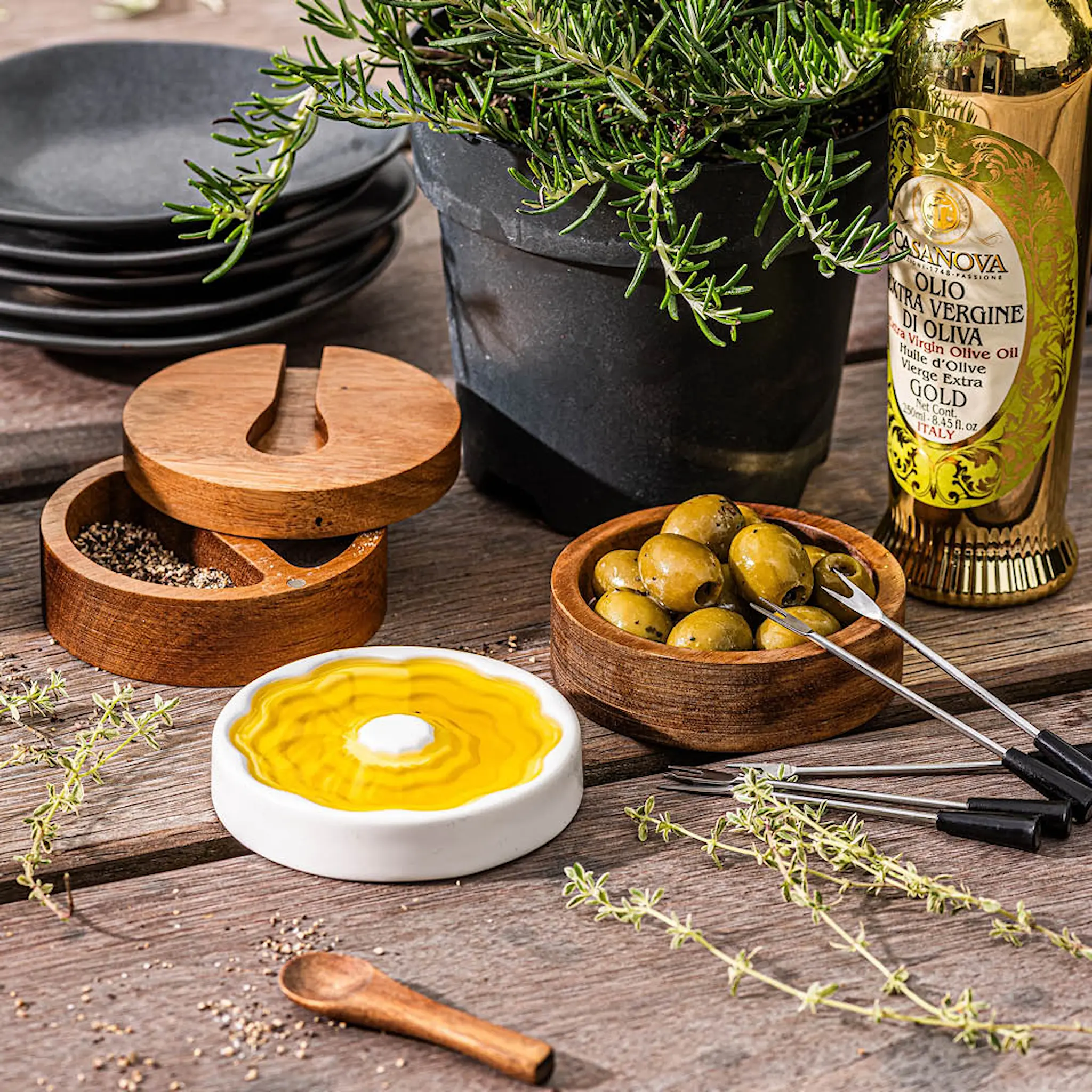 Style De Vie Tarjoilusetti öljylle/voille/mausteille 3 osaa Valkoinen/Akaasia