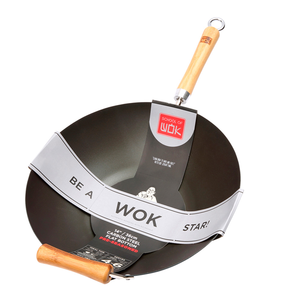 Dexam School of Wok wokpanne 36 cm m/ bambuhåndtak svart