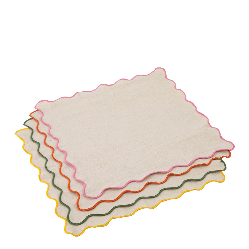 Jamie Oliver Big Love servietter i bomull/lin 45 cm 4 stk rosa/hvit/grønn/gul