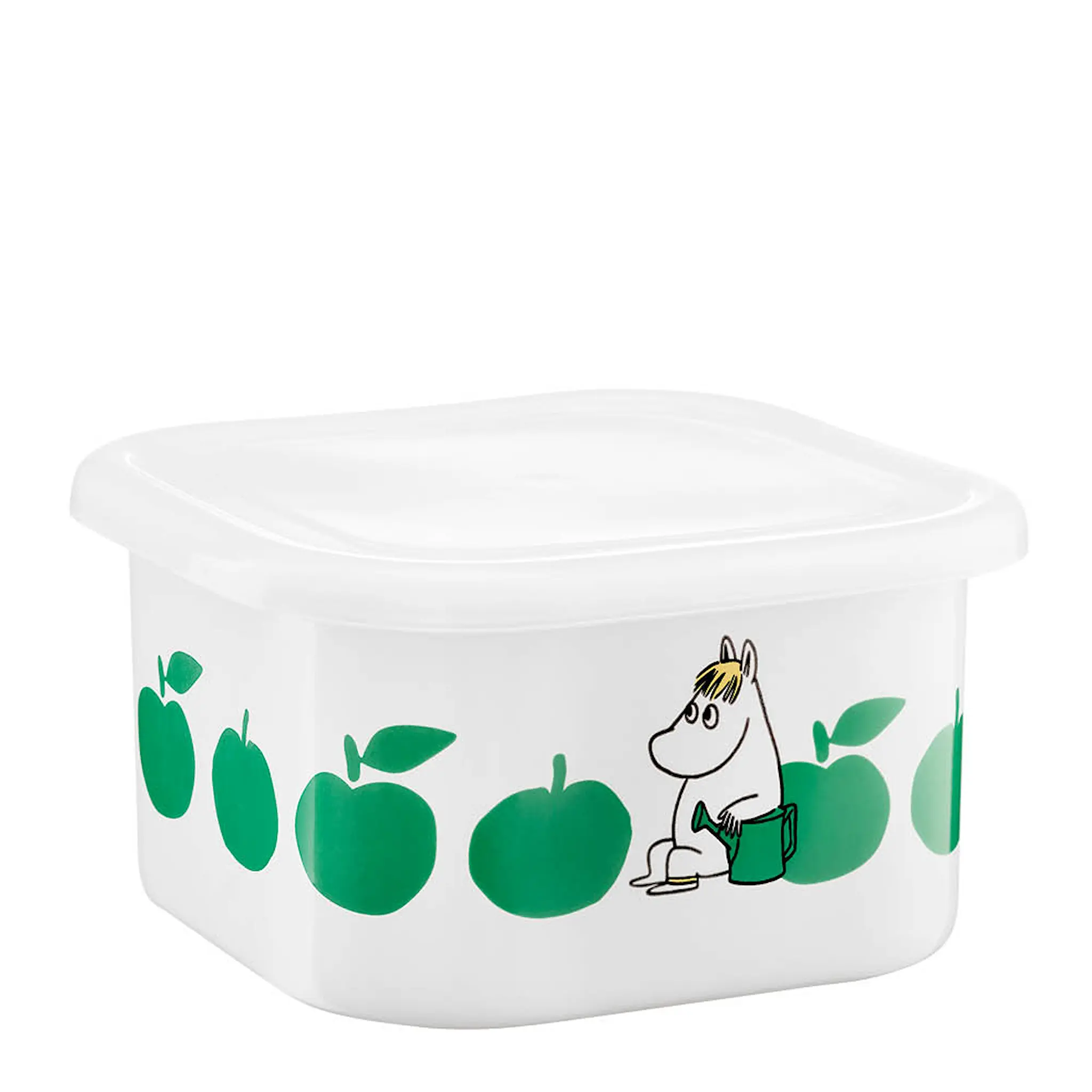 Muurla Mumin emaljburk med lock 1,5 L Glada Äpplen grön