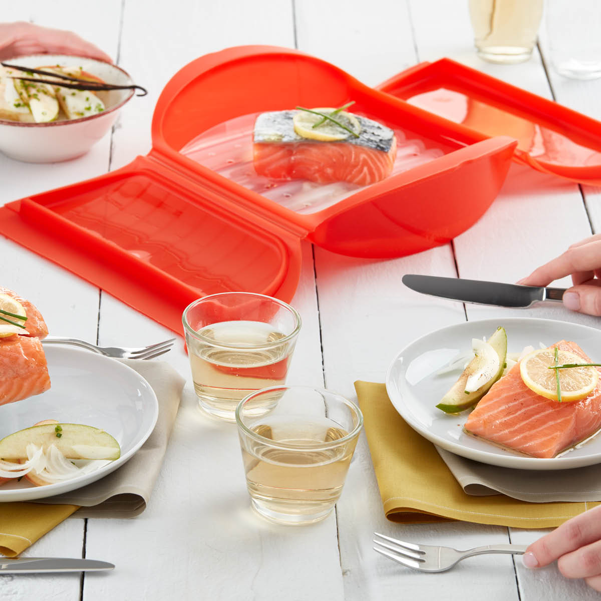 Lékué Ångkokare för mikrovågsugn 3-4 port. röd