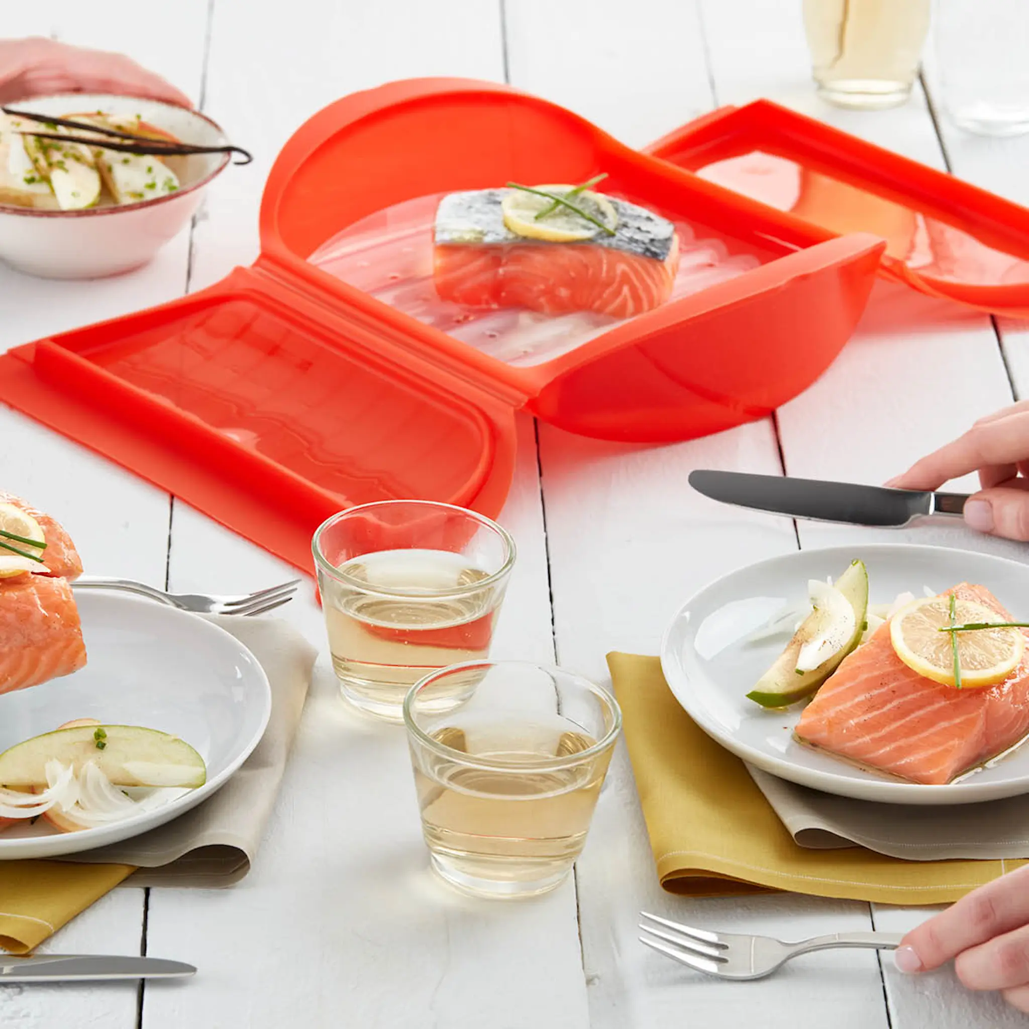 Lékué Ångkokare för mikrovågsugn 3-4 port. röd