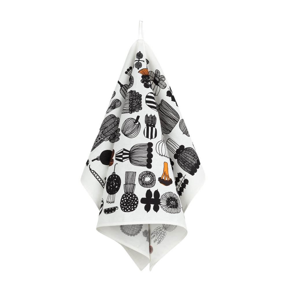 Marimekko - Puutarhurin Parhaat Keittiöpyyhe 47x70 cm Valkoinen/Musta/Oranssi