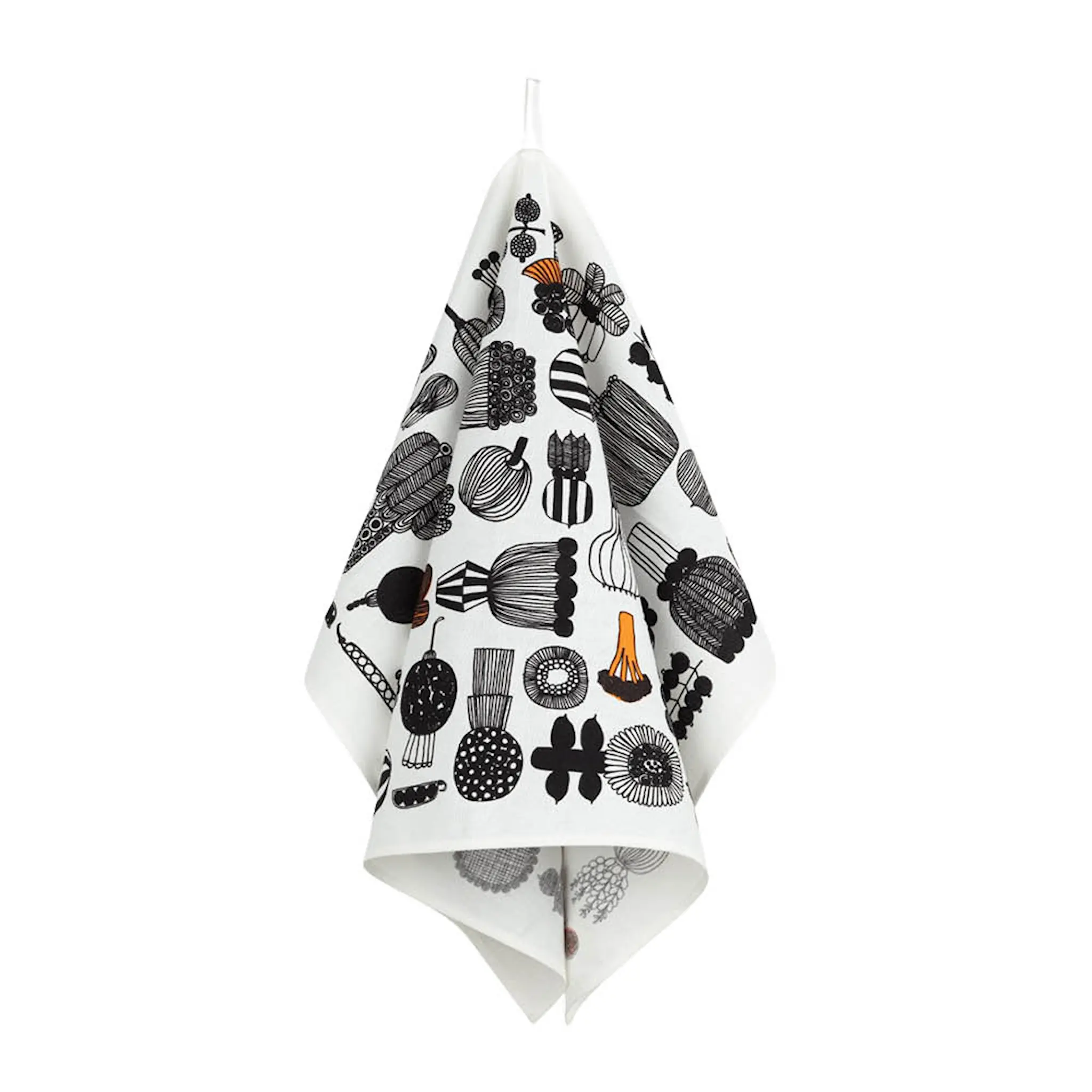 Marimekko Puutarhurin Parhaat kjøkkenhåndkle 47x70 cm hvit/svart/oransje