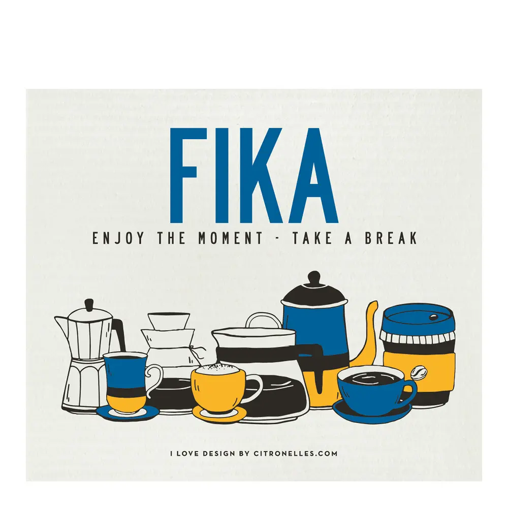 Fika oppvaskklut 20x18 cm retro blå/gul