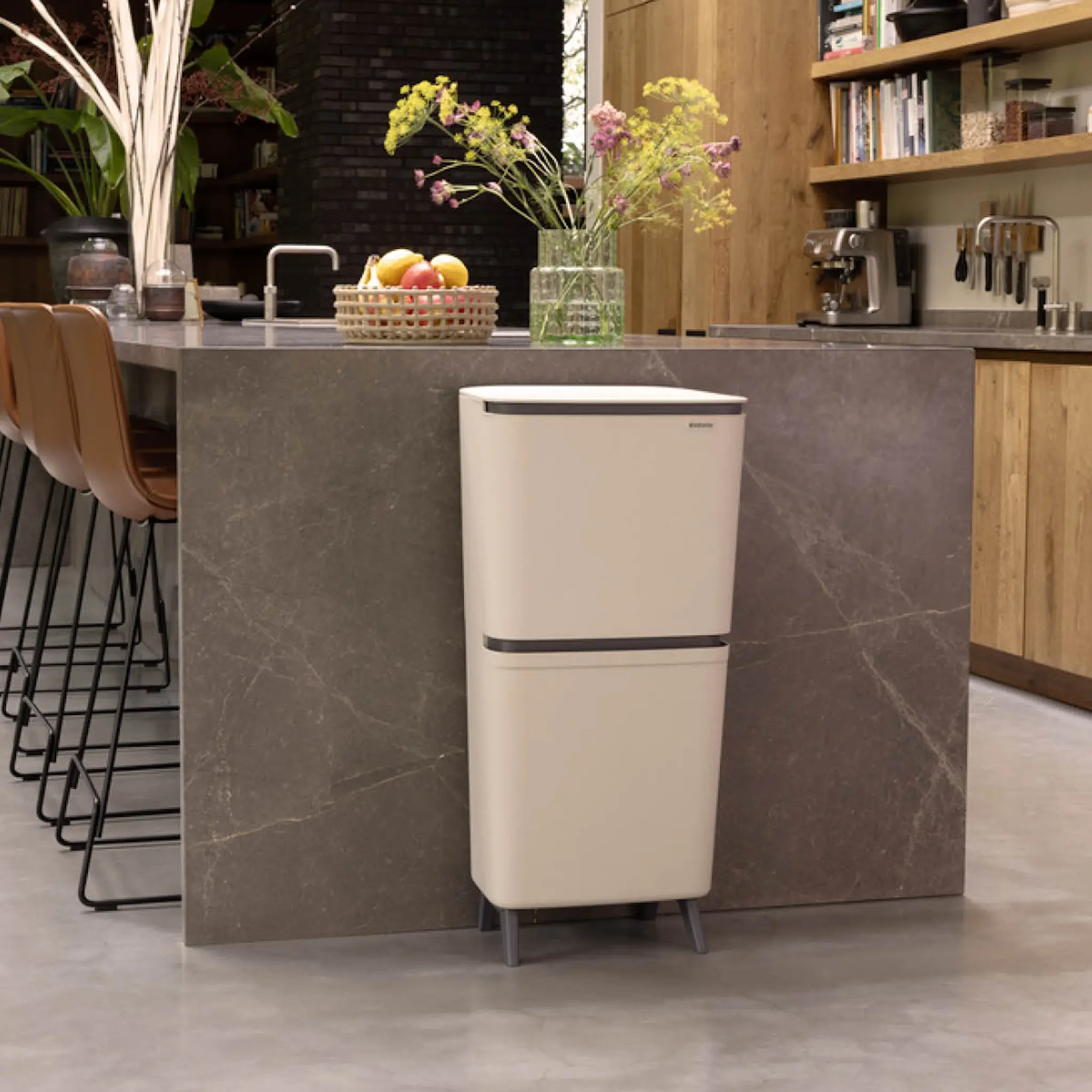 Brabantia SortUp källsorteringskärl hög 10+10+25 L soft beige