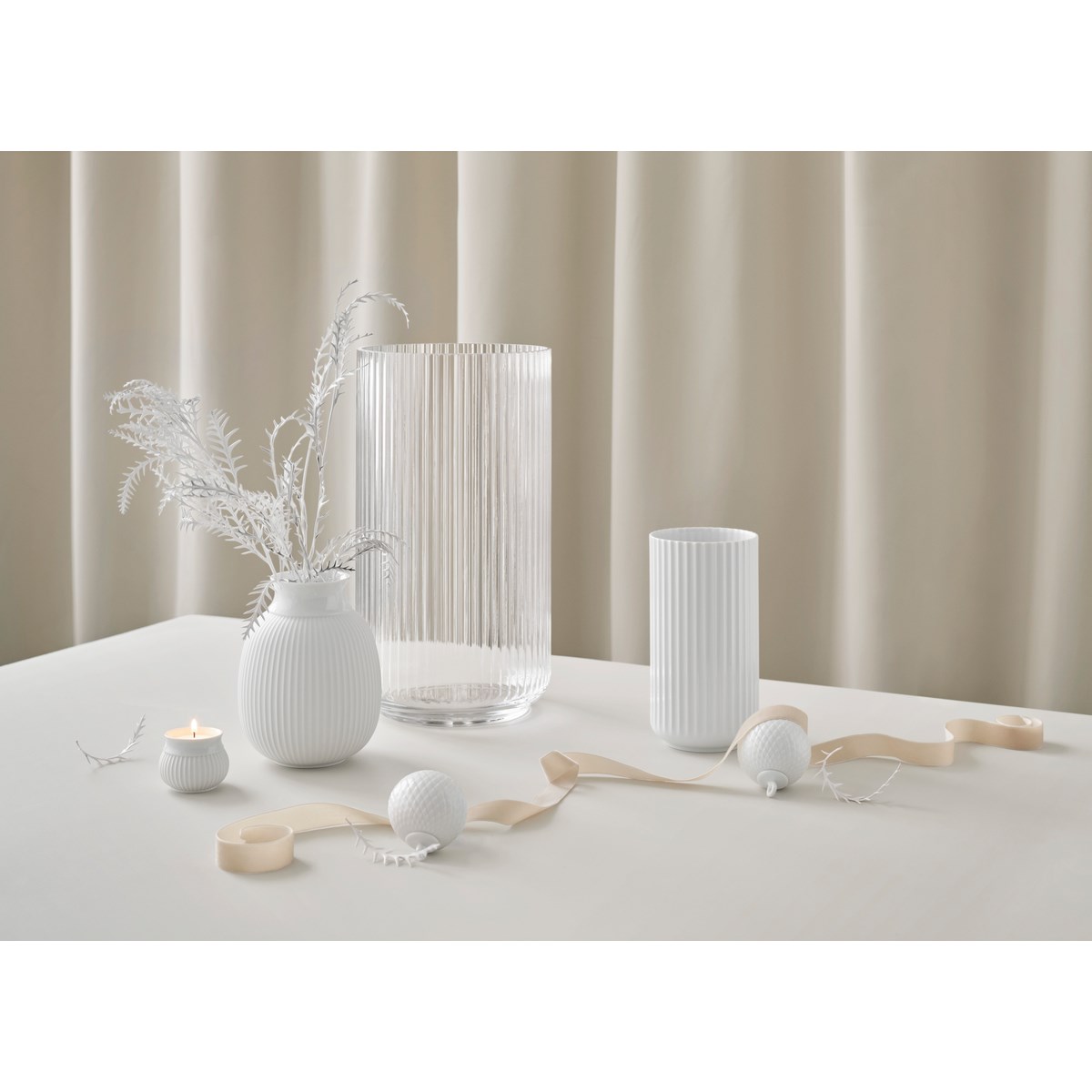 Lyngby Porcelæn Curve Ljuslykt 6,5 cm Vit