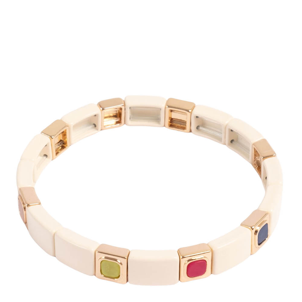 A&C Oslo AS Enamel Tiles Stone Line armbånd hvit/gull