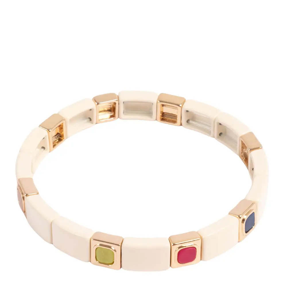 Enamel Tiles Stone Line armbånd hvit/gull