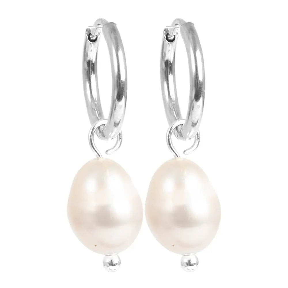 Steel - Freshwater Pearls korvakorut makeanvedenhelmellä hopea