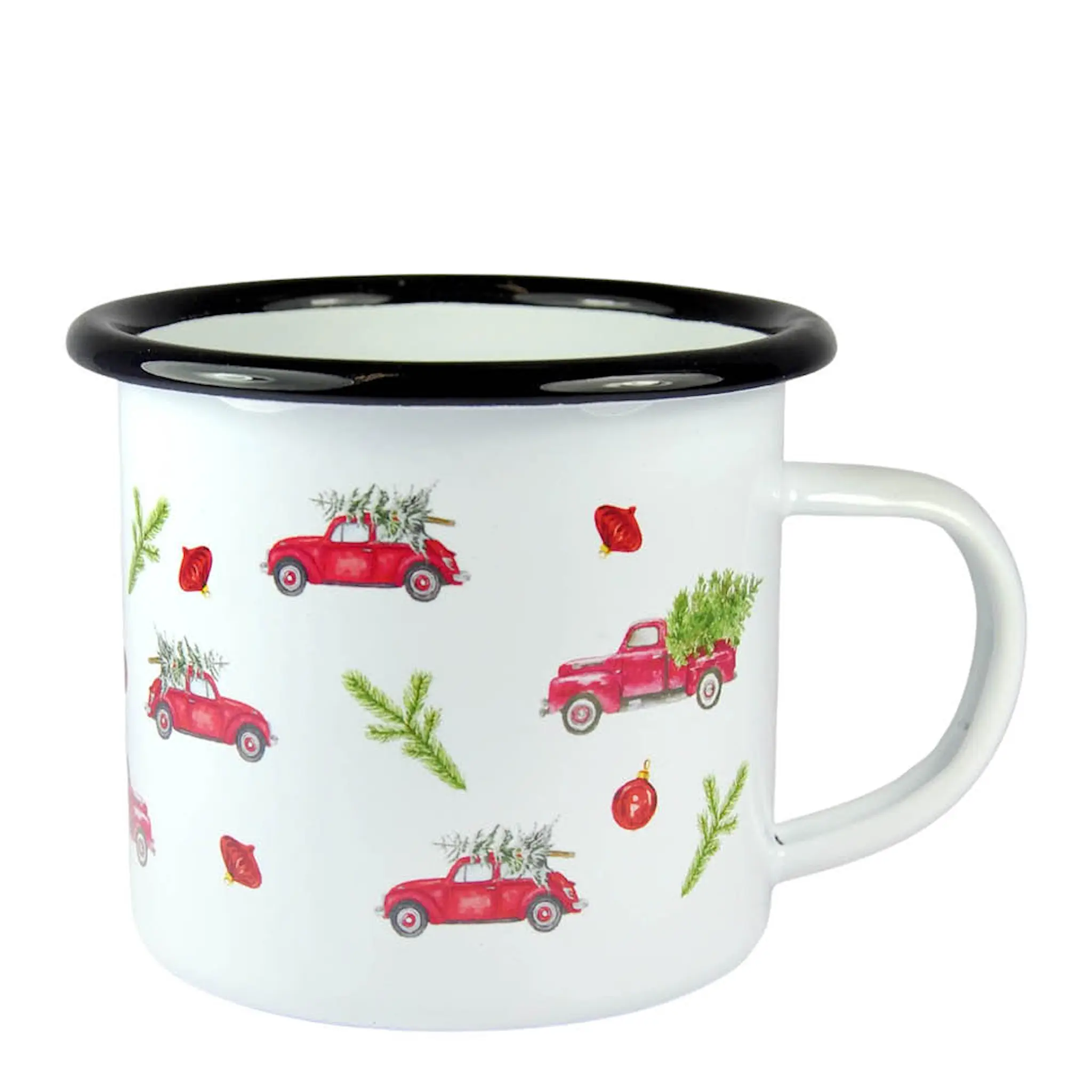 Mellow Design Emaljekopp Christmas Cars 35 cl hvit