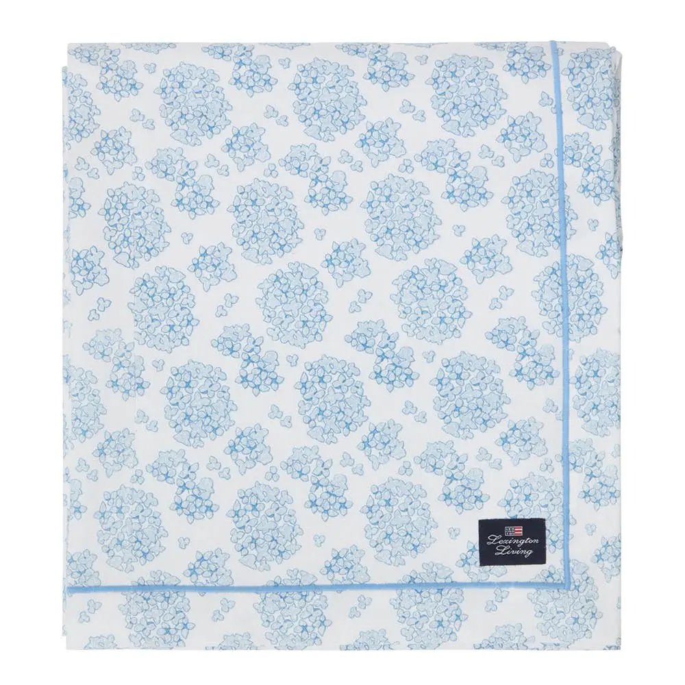 Bomullsduk 150x350 cm hvit/blå blomstermønster