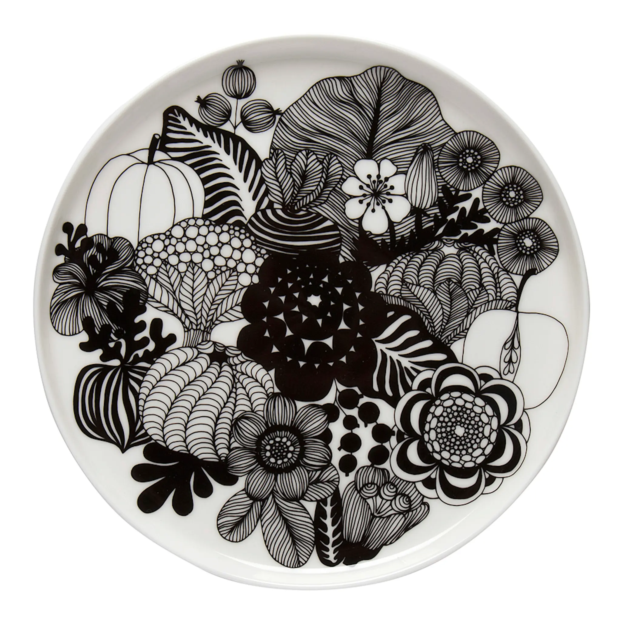 Marimekko Oiva / Siirtolapuutarha Lautanen 20 cm Musta/Valkoinen