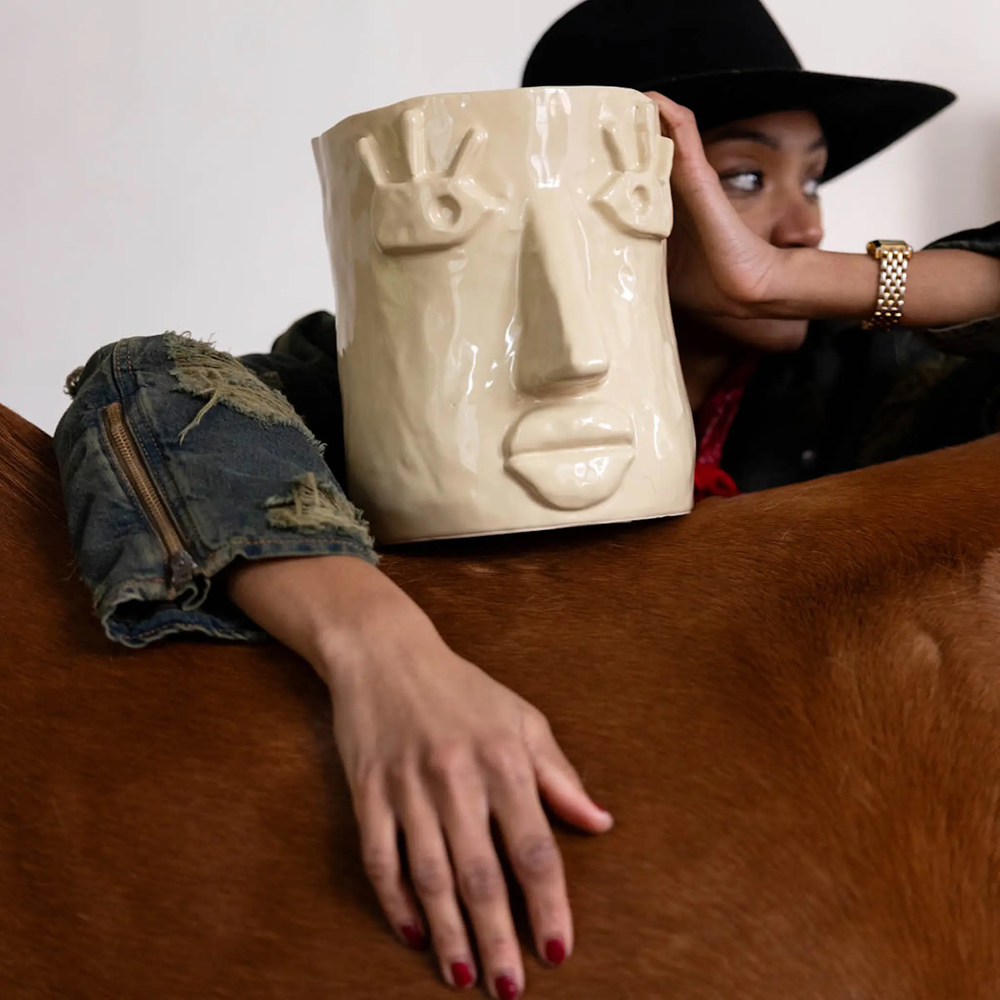 ByOn Facy krukke L 24x19x22 cm beige