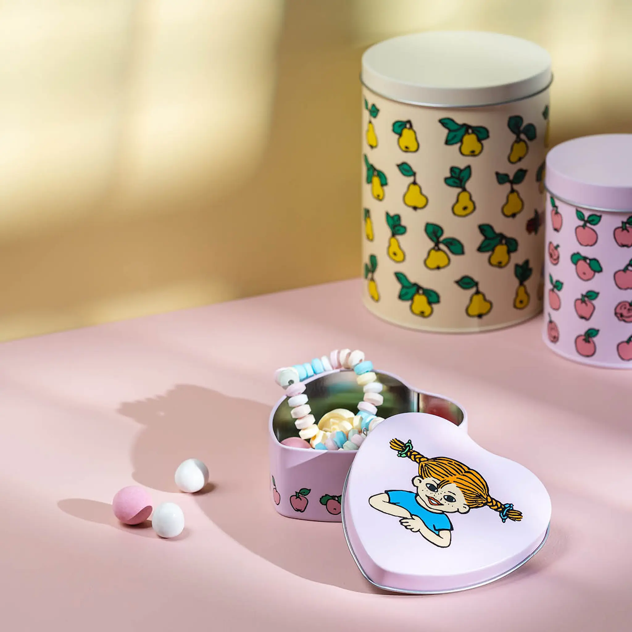 Muurla Peppi Peltipurkki hedelmät 10 cm Vaaleanpunainen