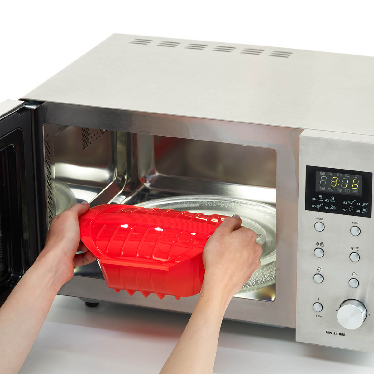 Lékué Djup ångkokare för mikrovågsugn 3-4 port. röd