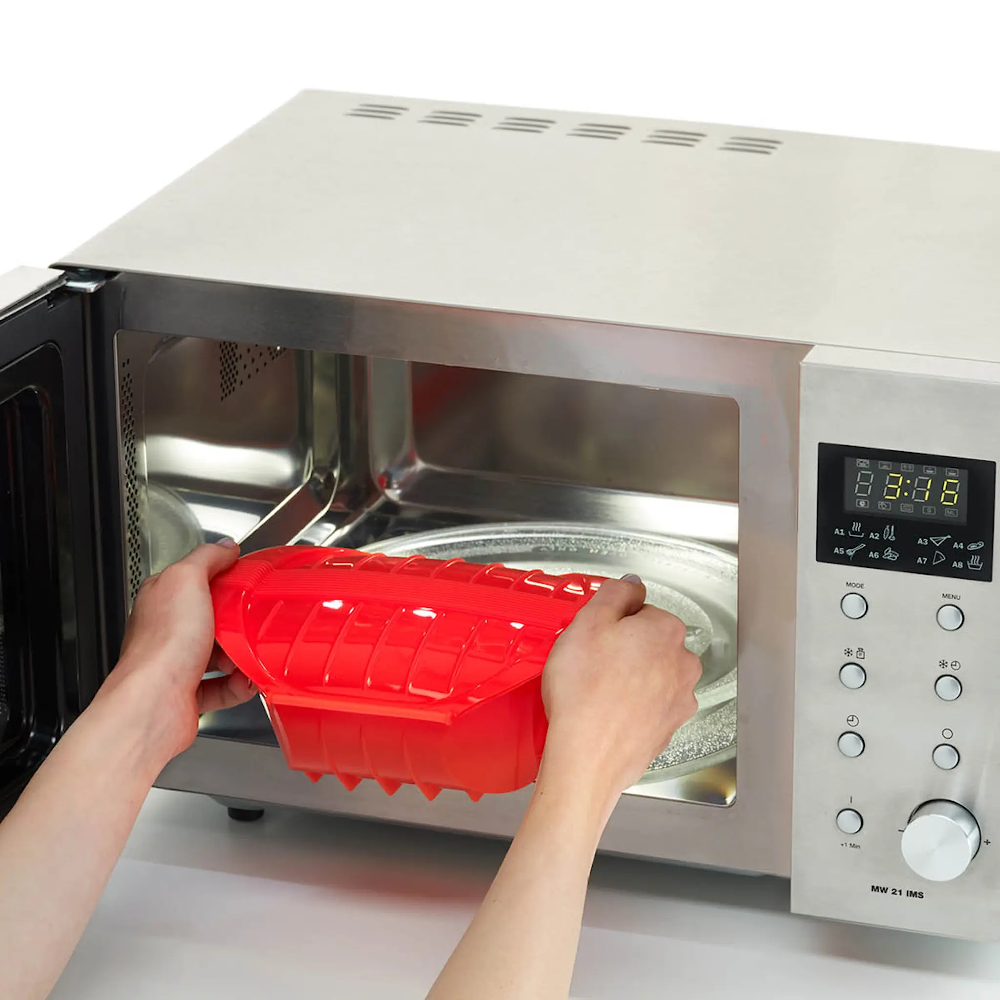 Lékué Djup ångkokare för mikrovågsugn 3-4 port. röd